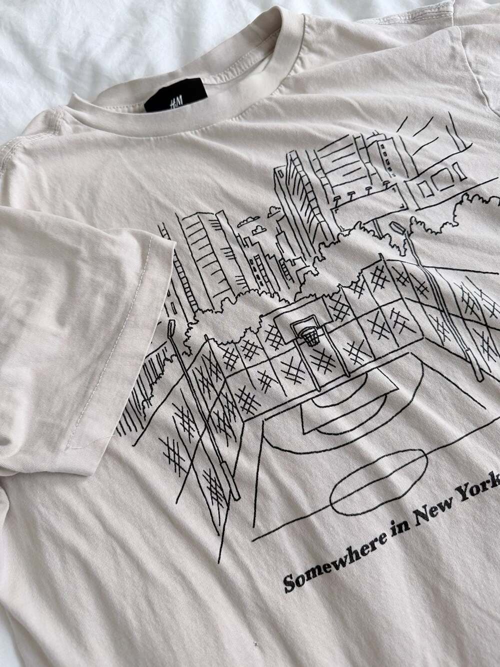 H&M Somewhere in New York Cityscape Basketball Court Graphic T-Shirt